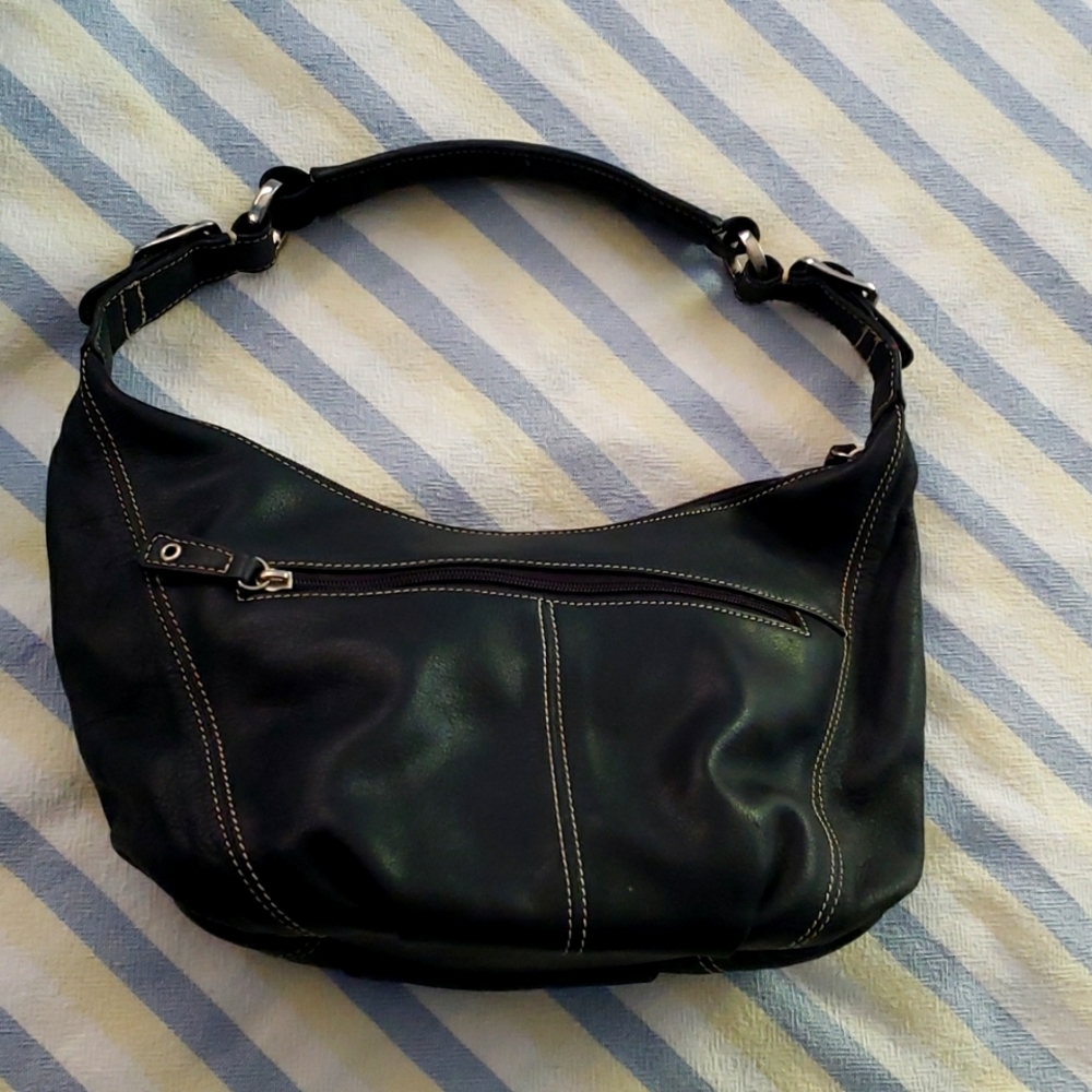 Tiagnello Black Leather Medium Hobo Bag